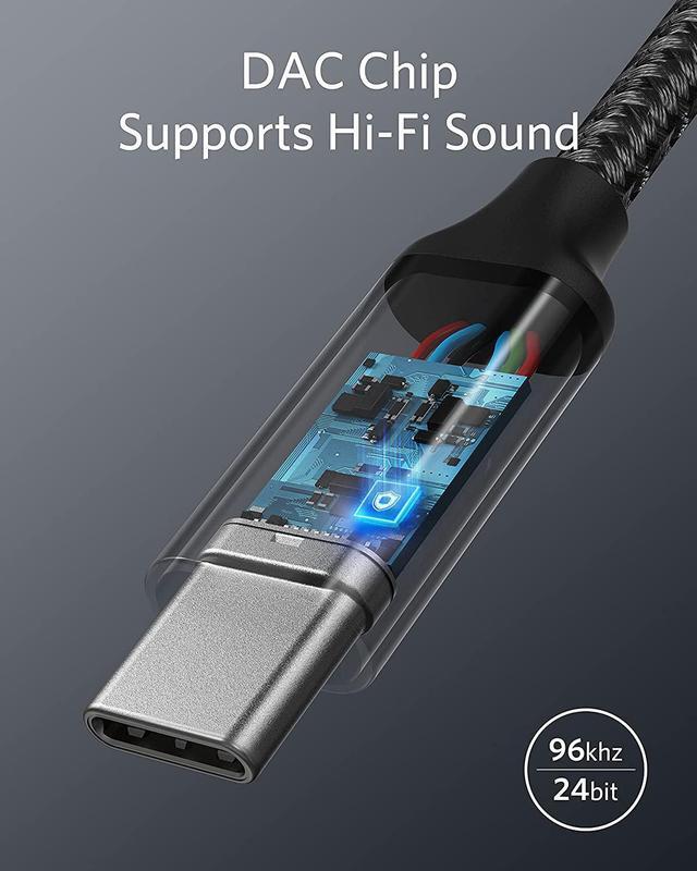 Alt view image 3 of 6 - USB C to 3.5mm Audio Adapter Male to Female Nylon Cable for  S20/S20+/S20 Ultra Pixel 4/+ 4XL and More Type C Devices