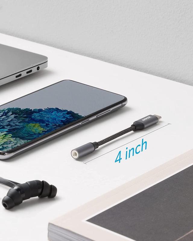 Alt view image 6 of 6 - USB C to 3.5mm Audio Adapter Male to Female Nylon Cable for  S20/S20+/S20 Ultra Pixel 4/+ 4XL and More Type C Devices