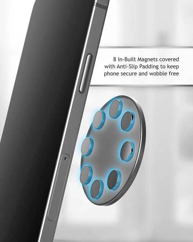 Alt view image 2 of 6 - ENCASED Stick-on iPhone Holder, Compatible with MagSafe Mount (Ultra Slim 0.15") Secure Magnetic Mounting Disk for Wall, Car Dash, Home Gym, Kitchen Fridge Accessories (Adhesive Sticker Back)