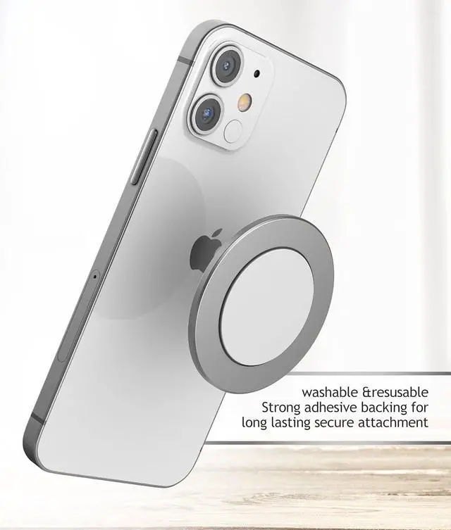 Alt view image 3 of 6 - ENCASED Stick-on iPhone Holder, Compatible with MagSafe Mount (Ultra Slim 0.15") Secure Magnetic Mounting Disk for Wall, Car Dash, Home Gym, Kitchen Fridge Accessories (Adhesive Sticker Back)