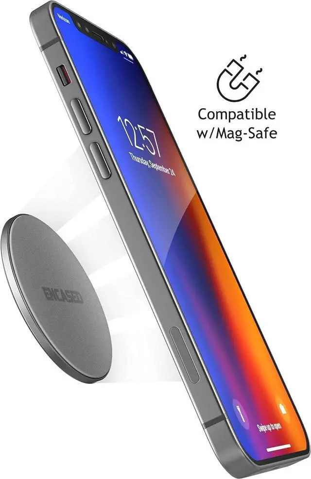 Alt view image 6 of 6 - ENCASED Stick-on iPhone Holder, Compatible with MagSafe Mount (Ultra Slim 0.15") Secure Magnetic Mounting Disk for Wall, Car Dash, Home Gym, Kitchen Fridge Accessories (Adhesive Sticker Back)