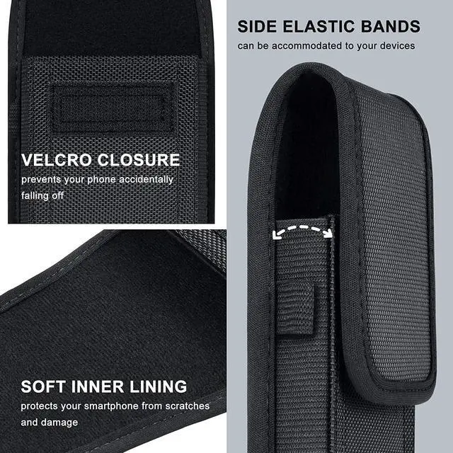 Alt view image 6 of 7 - ykooe Cell Phone Pouch Nylon Belt Holster Case Compatible with iPhone 15, 15 Pro, 14 Pro, 14, 12, 12 Pro, 11, 11 Pro, 13, 13 Pro, XR, Samsung Galaxy S20 S21 S22 S23 S10 S9, Black  L