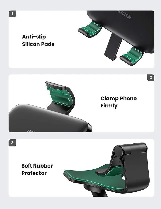 Alt view image 5 of 7 - UGREEN Car Phone Mount Dashboard Clip Cell Phone Holder Mobile Phone Holder for Car Compatible with iPhone 13 Pro Max, iPhone 12 11 Pro Max XS XR SE X 8 7 6 Plus 6S, Samsung Galaxy S20 S10 S9 Plus