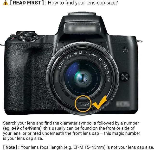 Alt view image 6 of 6 - 2-Pack 49mm Front Lens Cap Cover with Keeper for 49mm DSLR Mirrorless Lens | for Canon EOS R100 R50 R10 with RF-S 18-45mm f/4.5-6.3 Kit Lens, for Canon EF 50mm f/1.8, RF-S 10-18mm f/4.5-6.3 STM & More