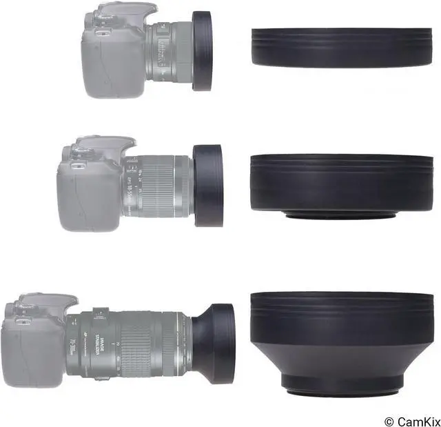 Alt view image 5 of 7 - 58mm Set of 2 Camera Lens Hoods and 1 Lens Cap - Rubber (Collapsible) + Tulip Flower - Sun Shade/Shield - Reduces Lens Flare and Glare - Blocks Excess Sunlight (58 mm, Rubber Hood + Tullip Hood + Cap)