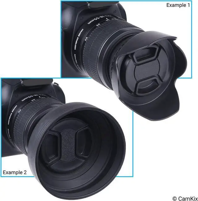 Alt view image 3 of 7 - 58mm Set of 2 Camera Lens Hoods and 1 Lens Cap - Rubber (Collapsible) + Tulip Flower - Sun Shade/Shield - Reduces Lens Flare and Glare - Blocks Excess Sunlight (58 mm, Rubber Hood + Tullip Hood + Cap)