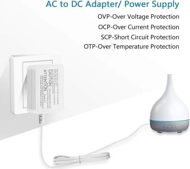 Alt view image 7 of 7 - 24V 0.5A 500mA Power Supply Adapter for Essential Oil Diffuser Aromatherapy Humidifier ETL Listed Class 2 Power Adapter 100V~240V AC to DC 24 Volt 12W Converter 5.5x2.1mm Tip 6ft Power Cord