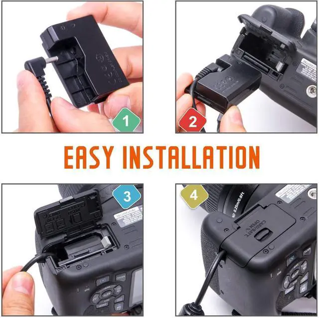 Alt view image 3 of 6 - Kimaru ACK-E10 DR-E10 DC Coupler LP-E10 Dummy Battery AC Power Adapter Kit for Canon EOS Rebel T3 T5 T6 T7 1100D 1200D 1300D 1500D 2000D,Kiss X50 X70 X80 X90 Cameras.