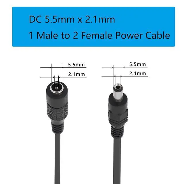 Alt view image 2 of 6 - DC Y Splitter Cable 1 Male to 2 Female,5.5mm x 2.1mm DC Power Extension Adapter Cable,for CCTV Surveillance Cameras,Surveillance Routers,DVR,and More2PCS