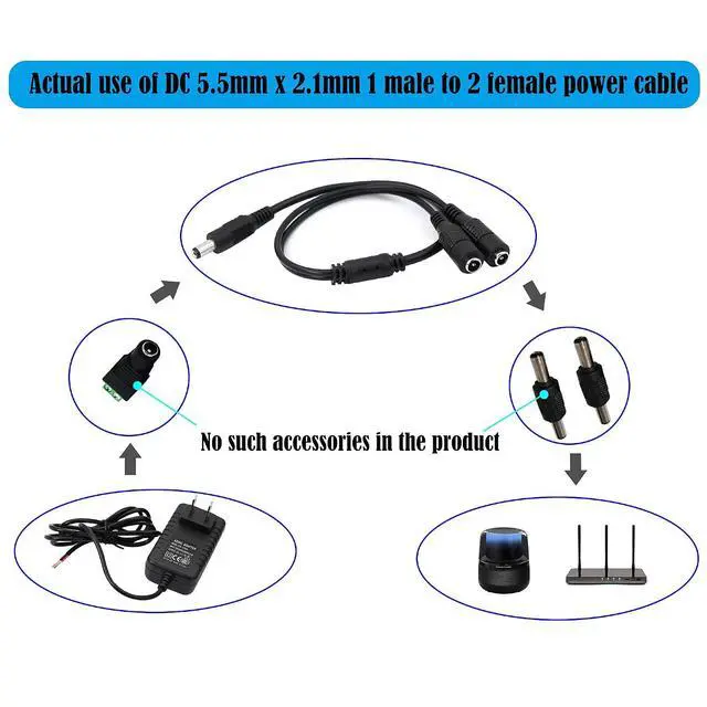 Alt view image 3 of 6 - DC Y Splitter Cable 1 Male to 2 Female,5.5mm x 2.1mm DC Power Extension Adapter Cable,for CCTV Surveillance Cameras,Surveillance Routers,DVR,and More2PCS