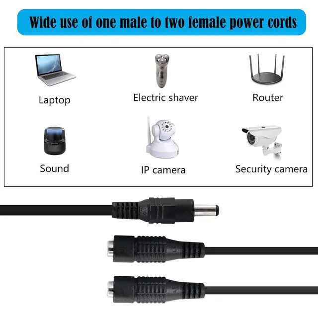 Alt view image 4 of 6 - DC Y Splitter Cable 1 Male to 2 Female,5.5mm x 2.1mm DC Power Extension Adapter Cable,for CCTV Surveillance Cameras,Surveillance Routers,DVR,and More2PCS