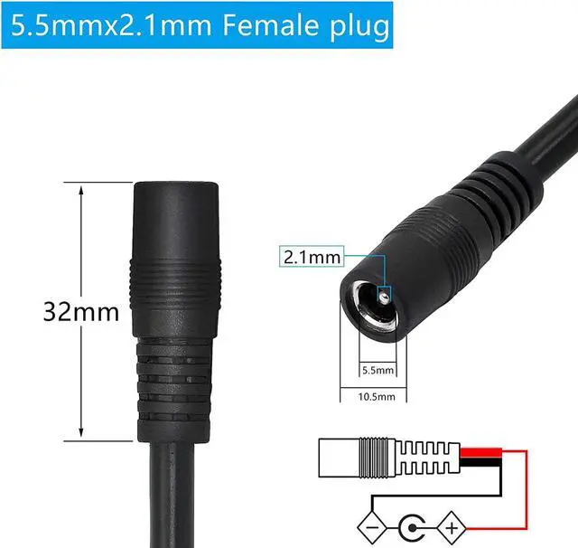 Alt view image 3 of 7 - DC Power Pigtails Cable,3FT DC 5.5MM x 2.1MM Female Plug to Bare Wire Open End Power Wire Supply Repair Cable,16 AWG Barrel Connector Pigtail for CCTV Security Camera,DVRLED Strip Light Etc-2 Pcs(F)