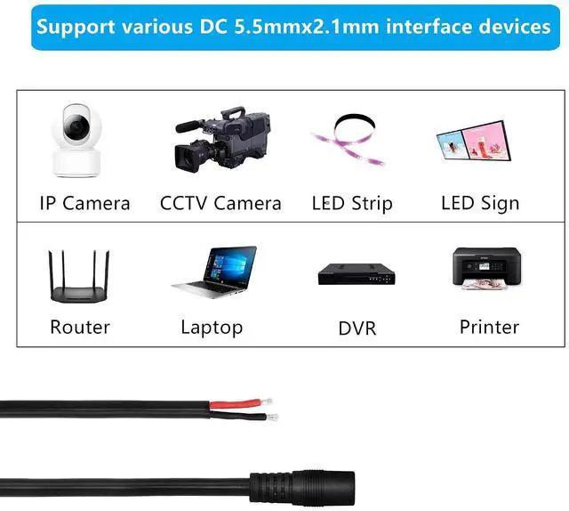 Alt view image 5 of 7 - DC Power Pigtails Cable,3FT DC 5.5MM x 2.1MM Female Plug to Bare Wire Open End Power Wire Supply Repair Cable,16 AWG Barrel Connector Pigtail for CCTV Security Camera,DVRLED Strip Light Etc-2 Pcs(F)
