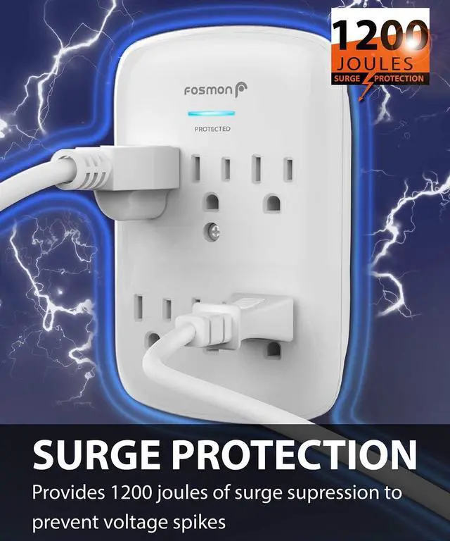 Alt view image 2 of 7 - Fosmon 6-Outlet Power Strip Surge Protector 1200 Joules, Wall Mount Adapter Tap, Multi-Plug Outlet Wall Charger Extender, Charging Station, ETL Listed for Home, Dorm Room & Office (2 Pack) - White