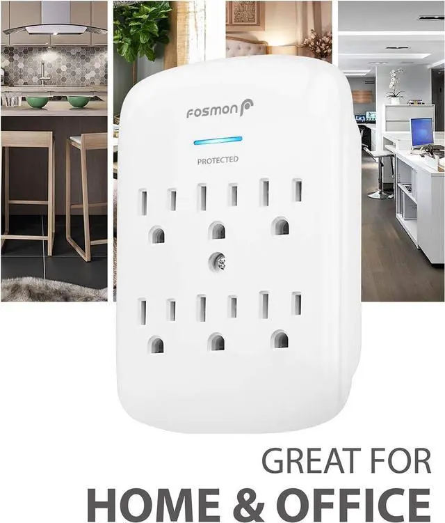 Alt view image 7 of 7 - Fosmon 6-Outlet Power Strip Surge Protector 1200 Joules, Wall Mount Adapter Tap, Multi-Plug Outlet Wall Charger Extender, Charging Station, ETL Listed for Home, Dorm Room & Office (2 Pack) - White