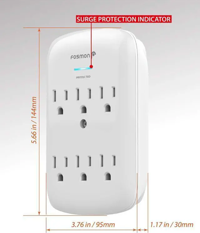 Alt view image 6 of 7 - Fosmon 6-Outlet Power Strip Surge Protector 1200 Joules, Wall Mount Adapter Tap, Multi-Plug Outlet Wall Charger Extender, Charging Station, ETL Listed for Home, Dorm Room & Office (2 Pack) - White