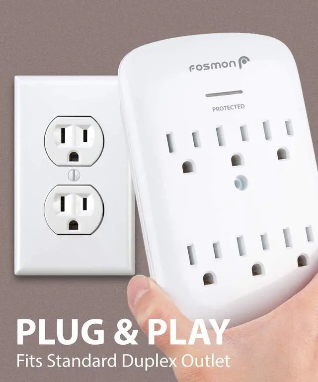 Alt view image 5 of 7 - Fosmon 6-Outlet Power Strip Surge Protector 1200 Joules, Wall Mount Adapter Tap, Multi-Plug Outlet Wall Charger Extender, Charging Station, ETL Listed for Home, Dorm Room & Office (2 Pack) - White