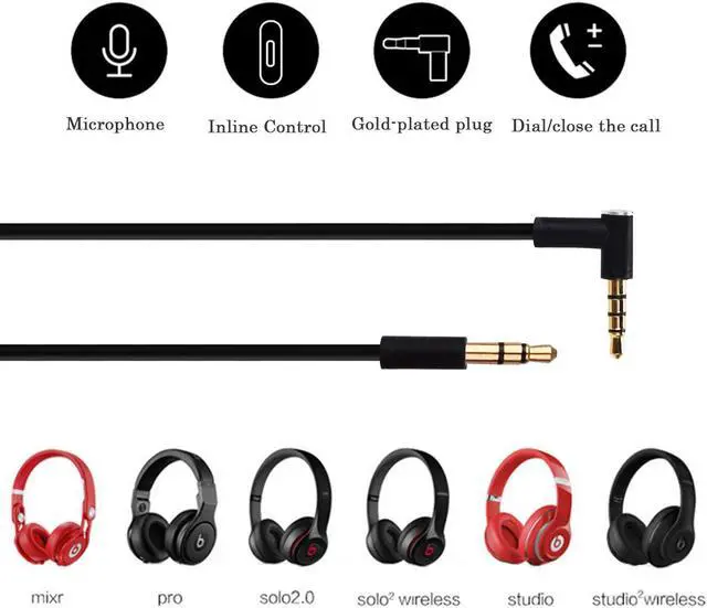 Alt view image 4 of 5 - Replacement Audio Cable Cord Wire Compatible with Beats Headphones Studio Solo Pro Detox Mixr Executive Pill with in Line Mic and Control (Black)