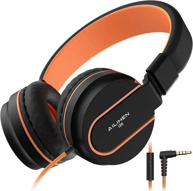 Main image of AILIHEN Kids Headphones, I35 On-Ear Headphones for School, Safe Volume 93dB, HD Mic Stereo Headphone for Kid Girls Boys, Foldable 3.5mm Wired for Chromebook, Laptop, Computer, Tablet (Black Orange)