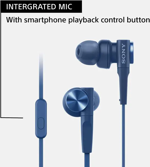 Alt view image 8 of 11 - Sony MDR-XB55AP EXTRA BASS In-ear Headphones With Microphone - Stereo - Mini-phone (3.5mm) - Wired - 16 Ohm - 4 Hz - 24 kHz - Earbud - Binaural - In-ear - 3.94 ft Cable - Blue