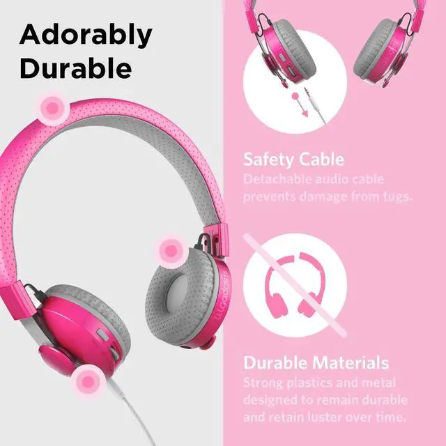 Alt view image 3 of 7 - Untangled Pro On-Ear Wireless Kids Headphones for School, Microphone, Volume Limited, SharePort Technology, SoftTouch Padding, Pink