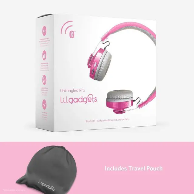 Alt view image 6 of 7 - Untangled Pro On-Ear Wireless Kids Headphones for School, Microphone, Volume Limited, SharePort Technology, SoftTouch Padding, Pink