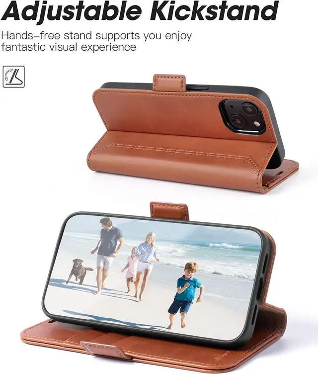 Alt view image 4 of 7 - OCASE Retro Series Compatible with iPhone 13 Wallet Case with Card Holders [RFID Blocking][TPU Inner Shell ][Kickstand] PU Leather Flip Folio Shockproof Phone Cover 6.1 inch 2021 (Brown)