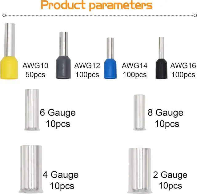 Alt view image 3 of 7 - 390pcs AWG (2 4 6 8 10 12 14 16) Wire Ferrules Kits Crimp Terminal Connector Kits