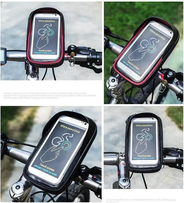 Alt view image 6 of 7 - Bike Handlebar Bag, Universal Waterproof Bicycle Cell Phone Pouch Motorcycle Handlebar Phone Mount Holder Stand Cradle with 360 Rotate for iPhone 13 12 11 Pro Max XS XR Samsung Smartphone up to 6.5''