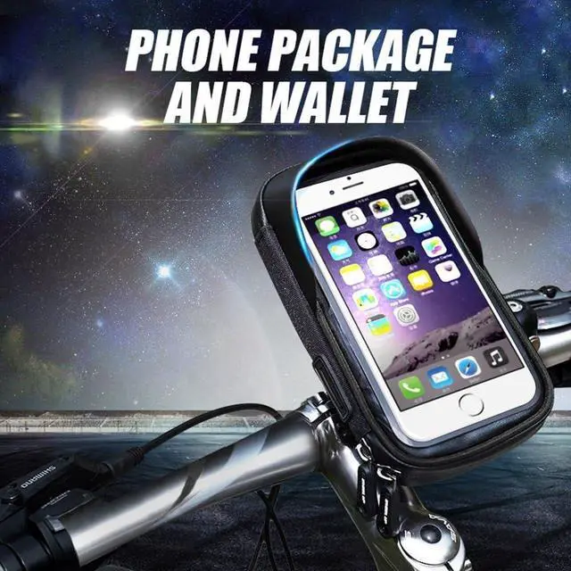 Alt view image 2 of 7 - Bike Handlebar Bag, Universal Waterproof Bicycle Cell Phone Pouch Motorcycle Handlebar Phone Mount Holder Stand Cradle with 360 Rotate for iPhone 13 12 11 Pro Max XS XR Samsung Smartphone up to 6.5''