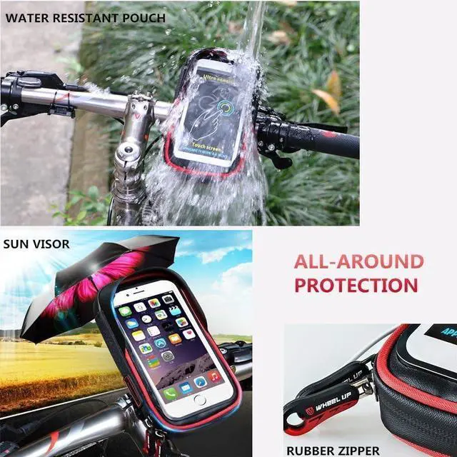 Alt view image 3 of 7 - Bike Handlebar Bag, Universal Waterproof Bicycle Cell Phone Pouch Motorcycle Handlebar Phone Mount Holder Stand Cradle with 360 Rotate for iPhone 13 12 11 Pro Max XS XR Samsung Smartphone up to 6.5''