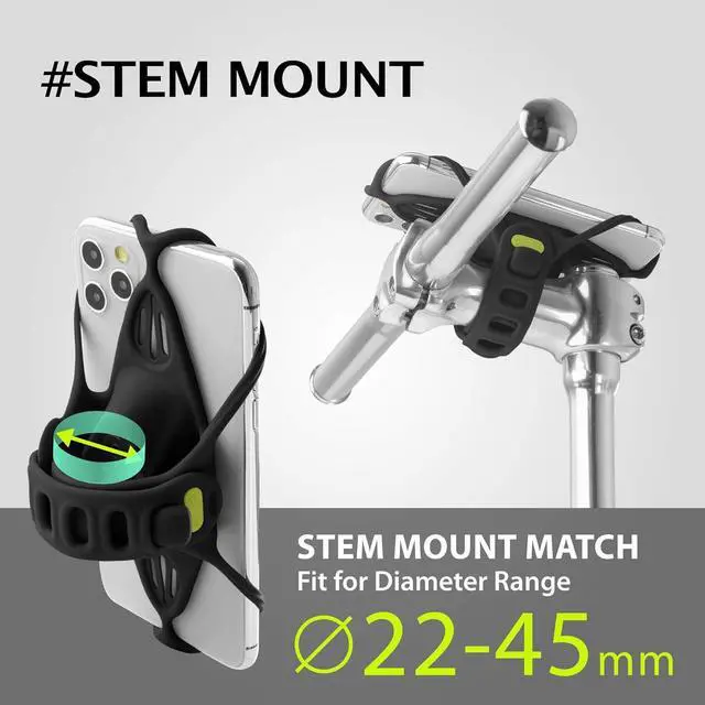 Alt view image 3 of 7 - Bone Bike Tie Pro 4 Bike Phone Mount Bicycle Phone Holder for Stem Mounting 4.7"-7.2" Cell Phones, Ultra Light Phone Mount for Bike Motorcycle, Designed for Road Bicycle Accessories - Black