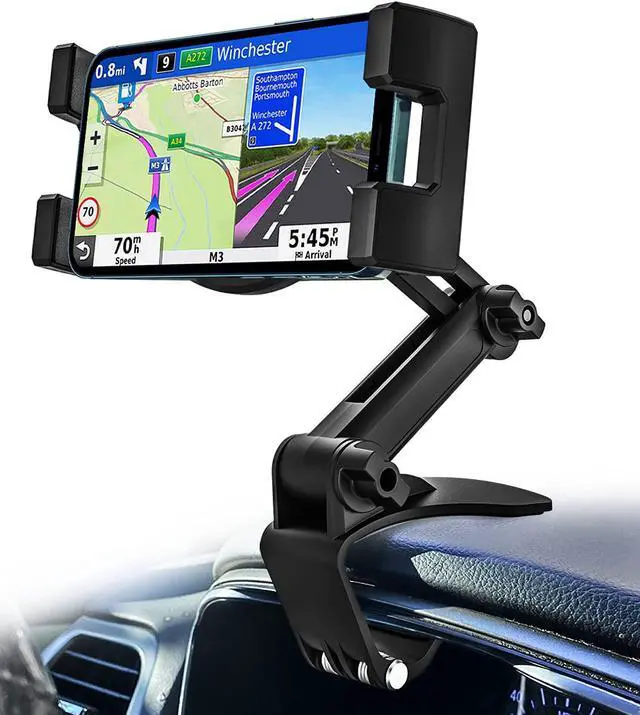 Main image of Dashboard Clip Car Phone Mount Car Sun Visor & Rearview Mirror Clamp Cellphone Holder with Adjustable Arm for iPhone 16 Pro Max 15 14 13 12 11 XS XR X 8 Plus Galaxy S24 Android and All Smartphones