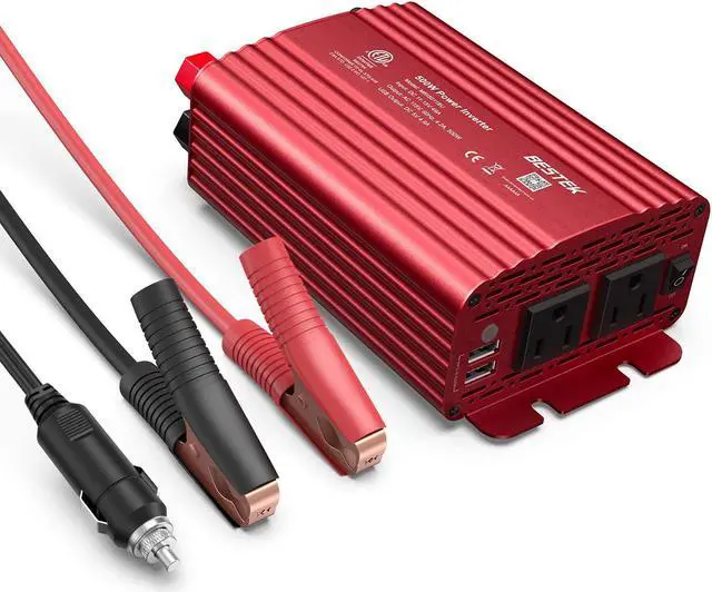 Main image of 500W Power Inverter DC 12V to 110V AC Converter with Alligator Battery Clamp 4.8A Dual USB Car Charger ETL Listed
