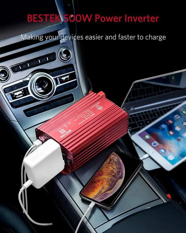 Alt view image 7 of 7 - 500W Power Inverter DC 12V to 110V AC Converter with Alligator Battery Clamp 4.8A Dual USB Car Charger ETL Listed
