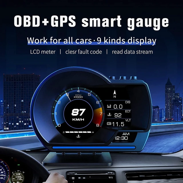 Alt view image 2 of 7 - Head Up Display for Car, OBD2+GPS Dual System, OBD2 Gauge Display, GPS Speedometer, Tachometer, Water Temp, Volt, Overspeed Alarm Fault Diagnosis