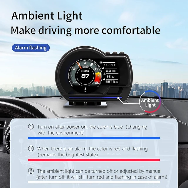 Alt view image 6 of 7 - Head Up Display for Car, OBD2+GPS Dual System, OBD2 Gauge Display, GPS Speedometer, Tachometer, Water Temp, Volt, Overspeed Alarm Fault Diagnosis
