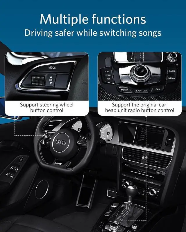Alt view image 3 of 6 - Car Bluetooth 5.0 aptX-HD Adapter for 30 pin iPod iPhone Music Interface Include Audi Volkswagen Motorcycle (AMI iPod iPhone Cable NOT Included)