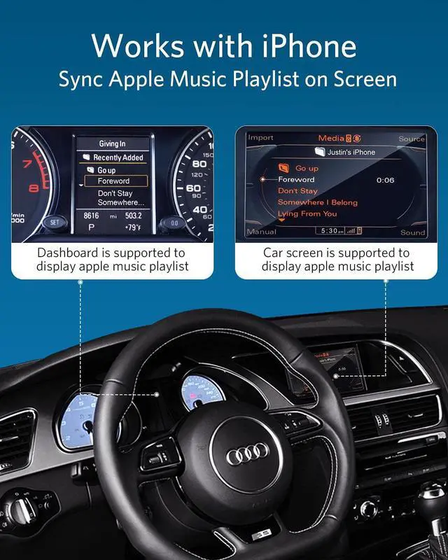 Alt view image 4 of 6 - Car Bluetooth 5.0 aptX-HD Adapter for 30 pin iPod iPhone Music Interface Include Audi Volkswagen Motorcycle (AMI iPod iPhone Cable NOT Included)