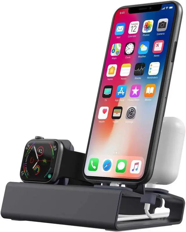Main image of Sincetop 3 in 1 Charging Stand for Apple Watch Series 8/7/SE/6/5/4/3/2/1 iPhone Airpods, Aluminum Charging Station for Apple Devices Watch Charger Dock Support iWatch NightStand Mode-Gray