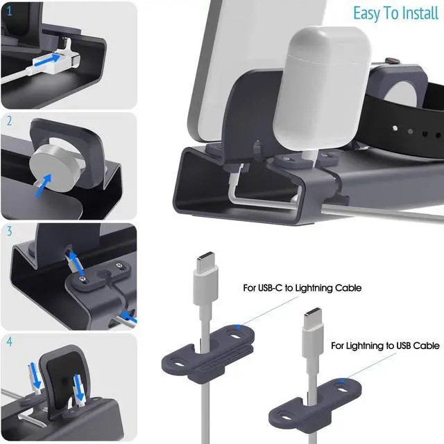 Alt view image 7 of 7 - Sincetop 3 in 1 Charging Stand for Apple Watch Series 8/7/SE/6/5/4/3/2/1 iPhone Airpods, Aluminum Charging Station for Apple Devices Watch Charger Dock Support iWatch NightStand Mode-Gray