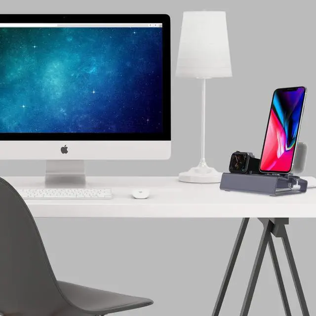 Alt view image 2 of 7 - Sincetop 3 in 1 Charging Stand for Apple Watch Series 8/7/SE/6/5/4/3/2/1 iPhone Airpods, Aluminum Charging Station for Apple Devices Watch Charger Dock Support iWatch NightStand Mode-Gray