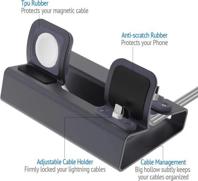 Alt view image 4 of 7 - Sincetop 3 in 1 Charging Stand for Apple Watch Series 8/7/SE/6/5/4/3/2/1 iPhone Airpods, Aluminum Charging Station for Apple Devices Watch Charger Dock Support iWatch NightStand Mode-Gray