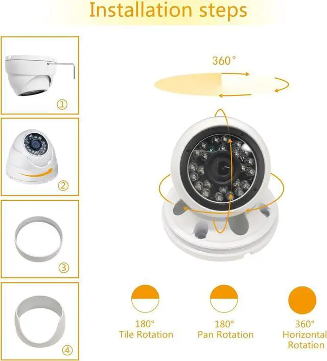 Alt view image 4 of 6 - Analog CCTV Camera HD 1080P 4-in-1 (TVI/AHD/CVI/960H Analog) Security Dome Camera Outdoor Metal Housing, 24 IR-LEDs True Day & Night Monitoring 3.6mm Lens (White)