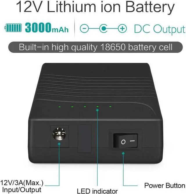 Alt view image 2 of 6 - Good Product Outlet Rechargeable 12V DC Output Lithium ion Battery Pack for LED Strip/Light/Panel/Amplifier and CCTV Camera with Charger, Multi-led Indicator Black (3000mAh)