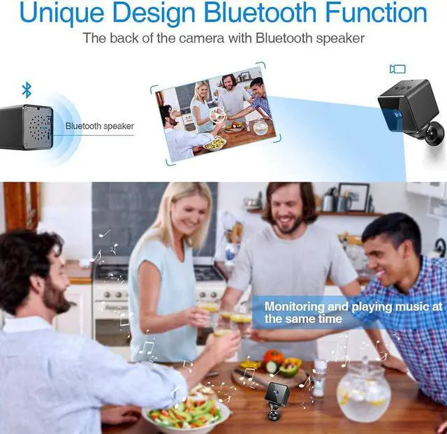 Alt view image 4 of 6 - Bluetooth WiFi Mini Spy Camera,  Wireless HD 1080P Portable Small Hidden Cameras Nanny Cam with Motion Detection, Night Vision & Bluetooth Speaker, IP Surveillance Security Camera Indoor/Outdoor