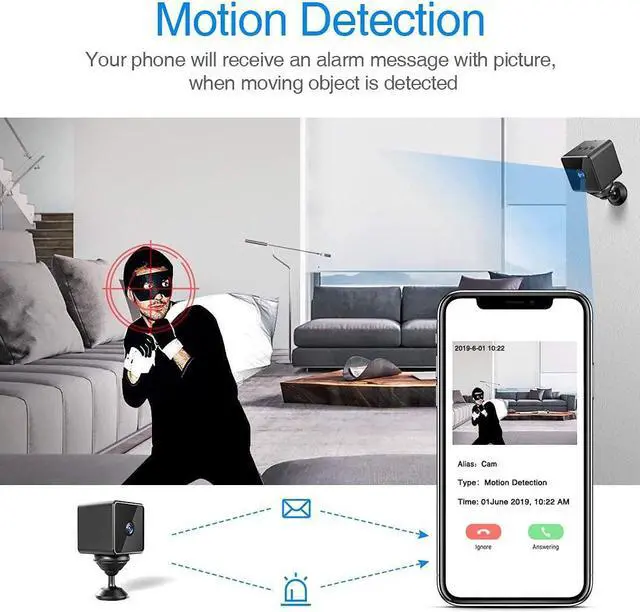 Alt view image 6 of 6 - Bluetooth WiFi Mini Spy Camera,  Wireless HD 1080P Portable Small Hidden Cameras Nanny Cam with Motion Detection, Night Vision & Bluetooth Speaker, IP Surveillance Security Camera Indoor/Outdoor