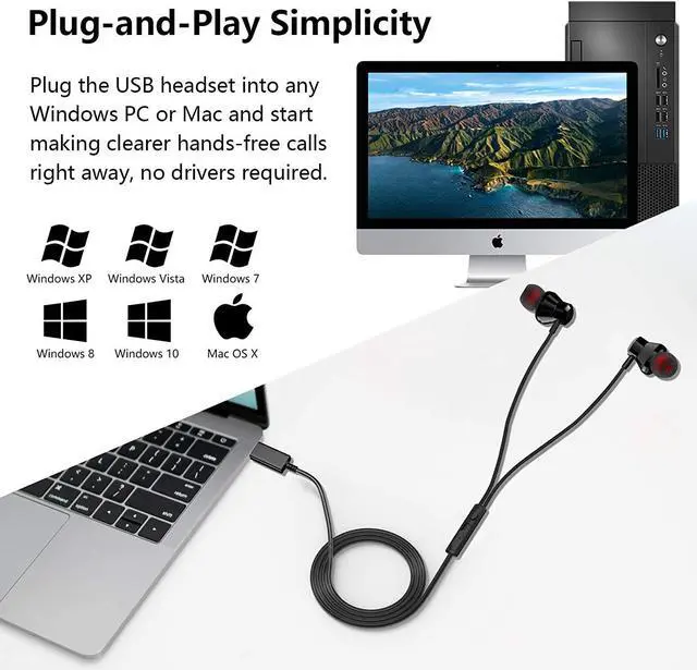Alt view image 5 of 7 - USB Headset with Microphone for PC, Noise Cancelling Computer Headphones for Laptop/ 8.2 FT, Lightweight PC Headset with Audio Controls & Mute Function for Office Live Broadcast Gaming Headset and PS4