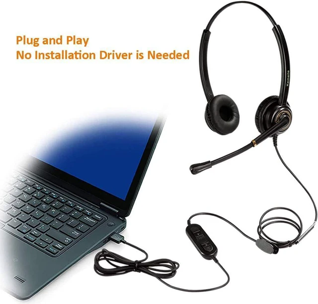 Alt view image 2 of 6 - USB Headset with Noise-Cancelling Microphone & Volume Controls Computer PC Headphone with Voice Recognition Mic for Dragon, Teams, Zoom, Skype, Softphones, Conference Calls & Online Education