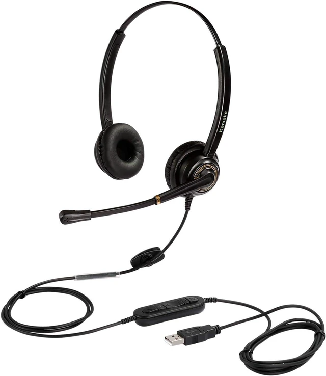 Main image of USB Headset with Noise-Cancelling Microphone & Volume Controls Computer PC Headphone with Voice Recognition Mic for Dragon, Teams, Zoom, Skype, Softphones, Conference Calls & Online Education